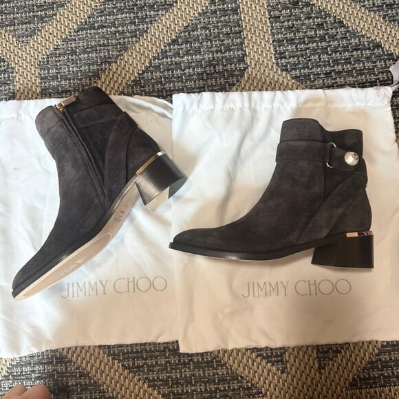 JIMMY CHOO Noor 45 Coffee Velvet Suede Ankle Boots Size 39 - Picture 2 of 10